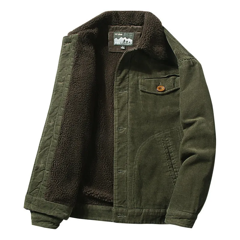 Corduroy fur collar jacket