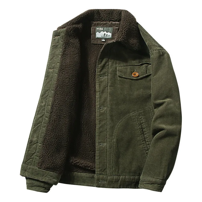 Corduroy fur collar jacket