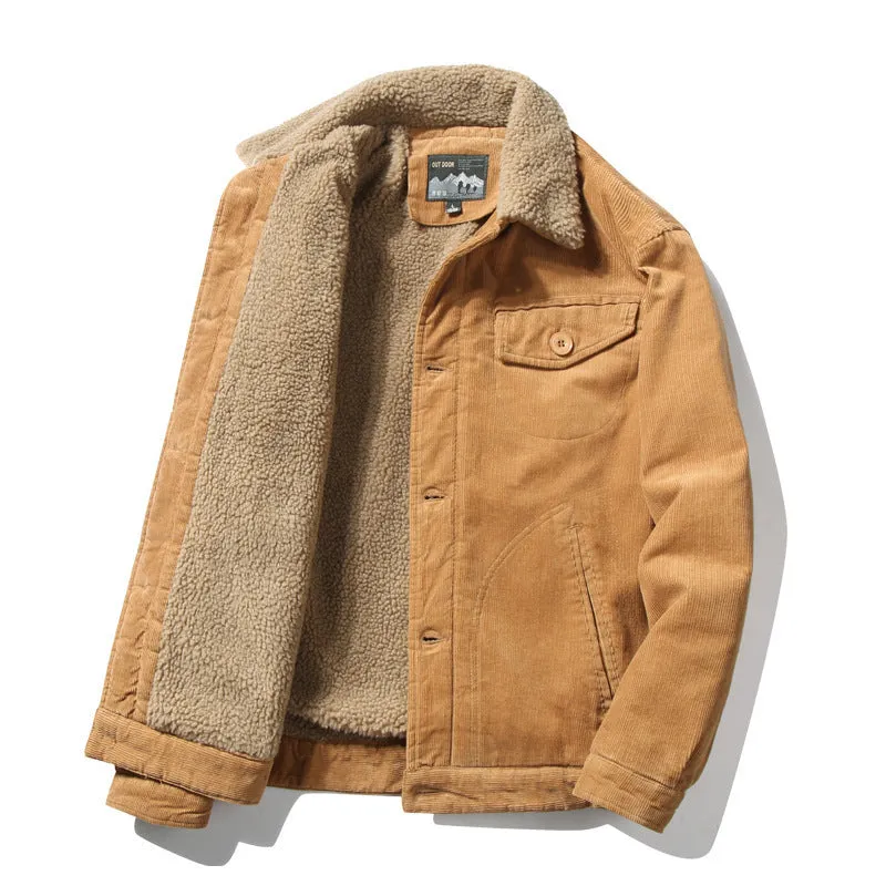 Corduroy fur collar jacket