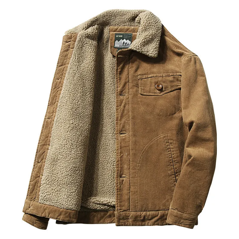 Corduroy fur collar jacket