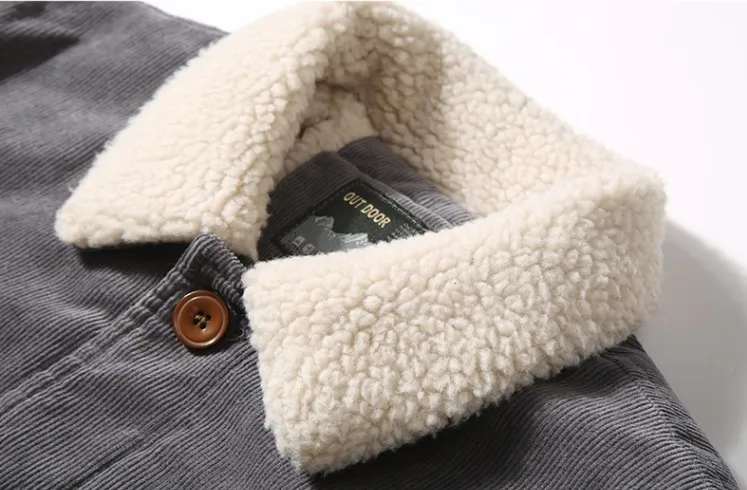 Corduroy fur collar jacket