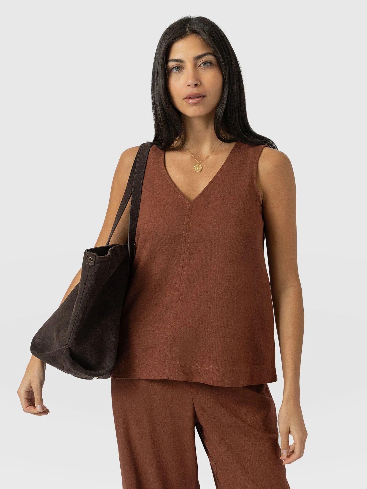 Corinne V Neck Tunic - Russet Brown