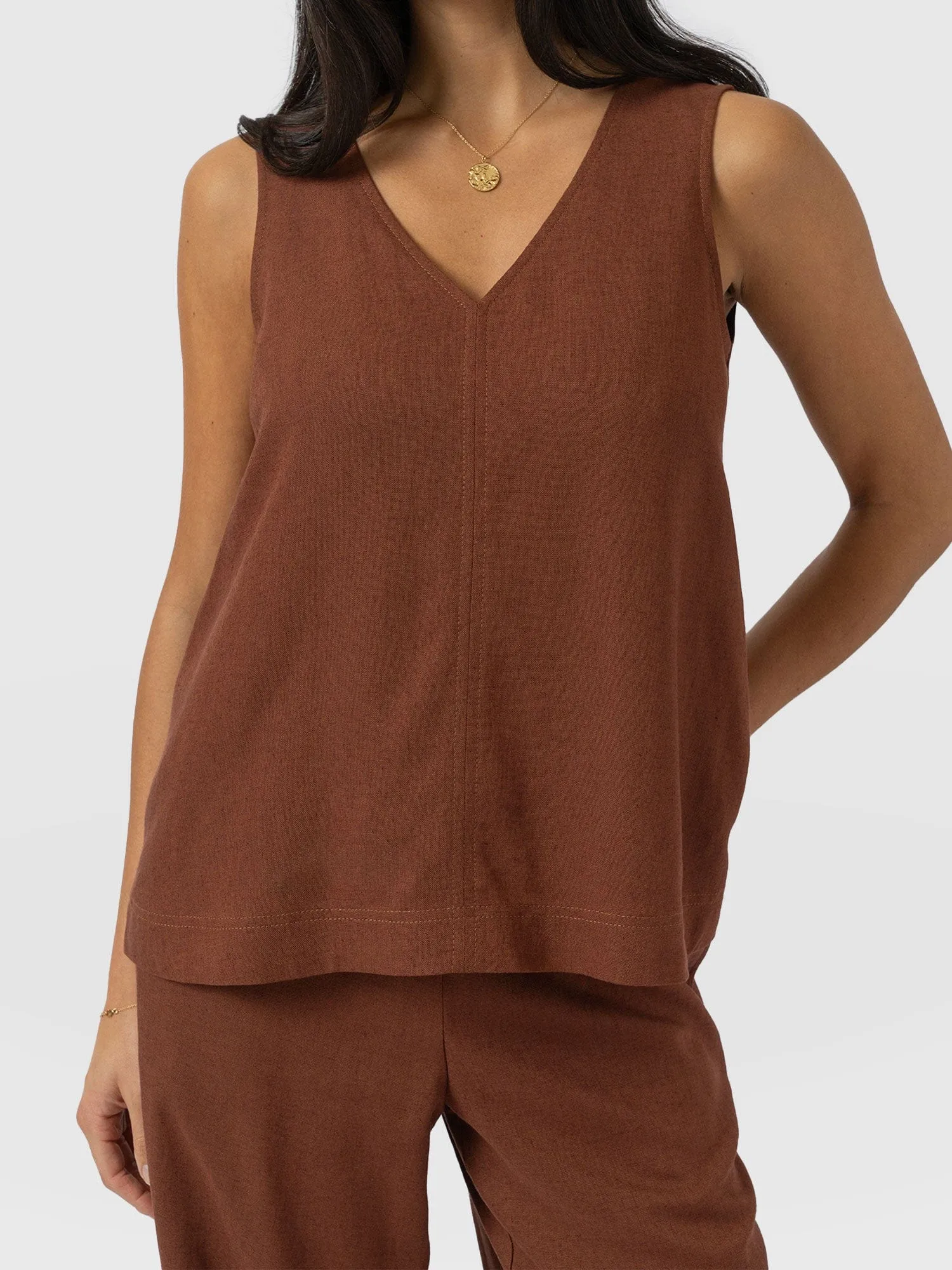 Corinne V Neck Tunic - Russet Brown