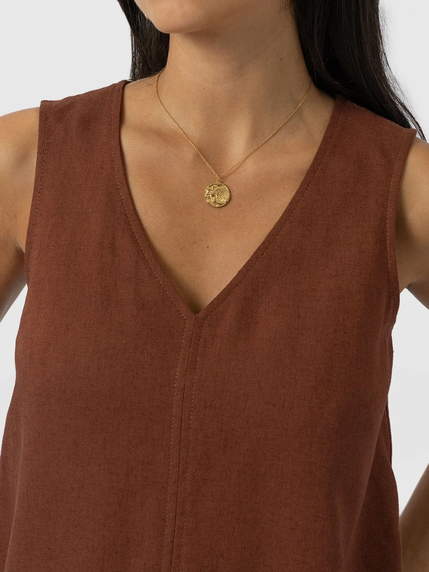 Corinne V Neck Tunic - Russet Brown