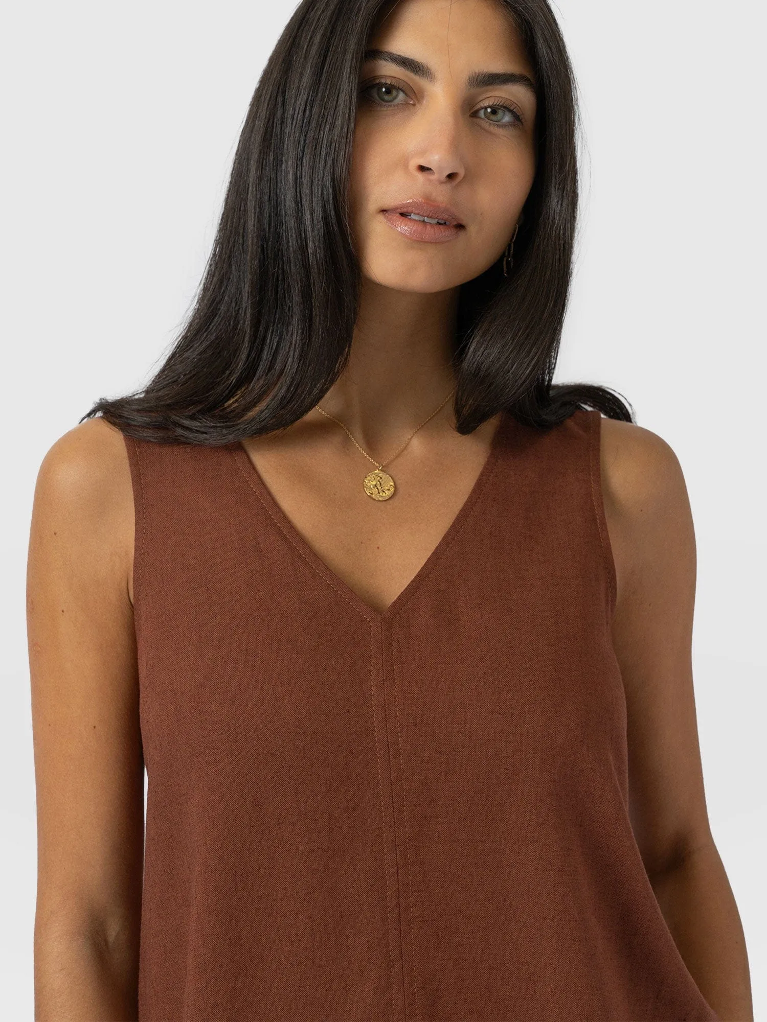 Corinne V Neck Tunic - Russet Brown
