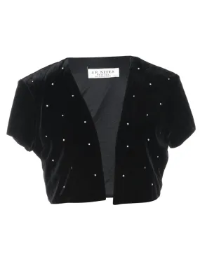 Cropped Black Embellished Velvet Evening Jacket - M