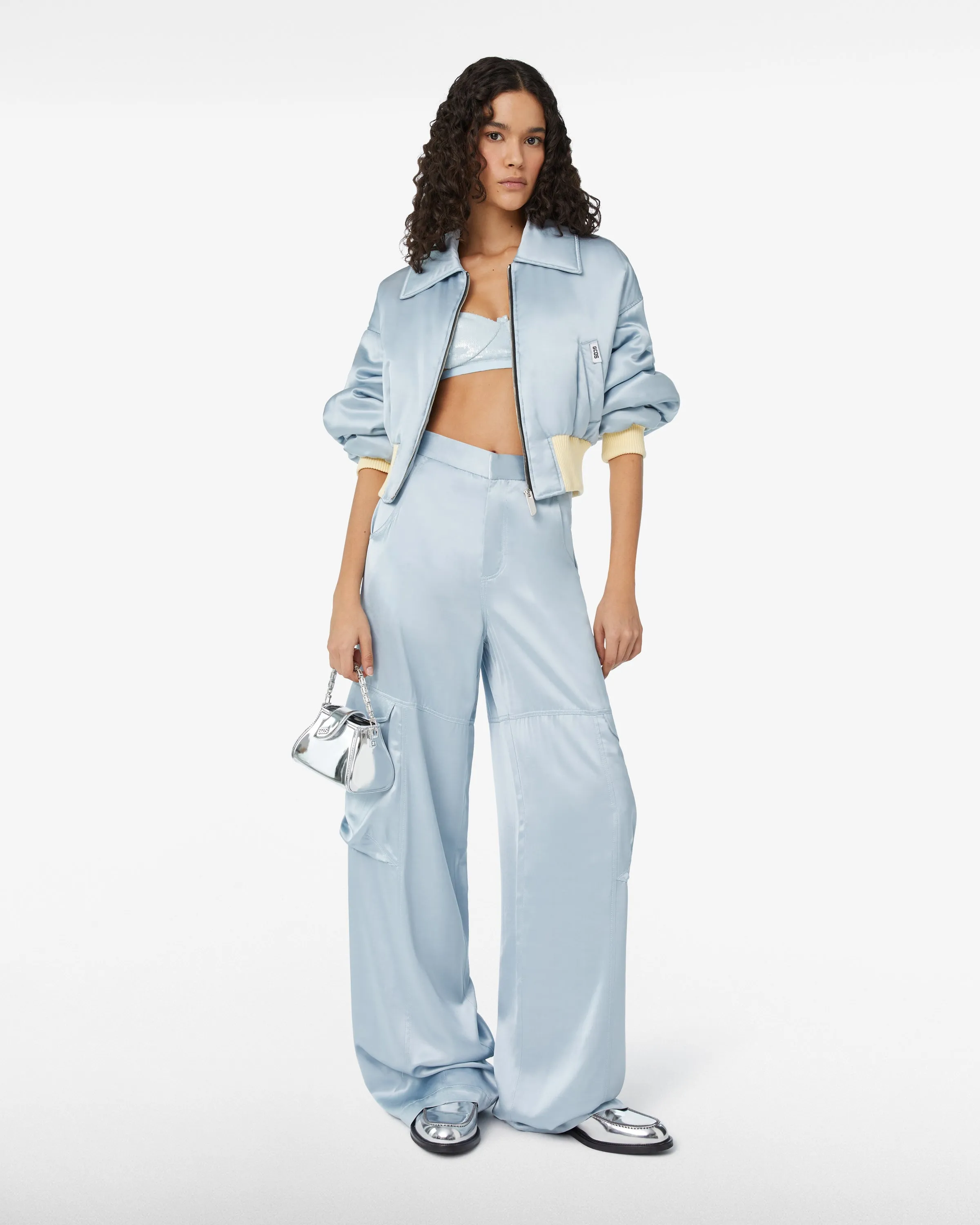 Cropped Satin Bomber