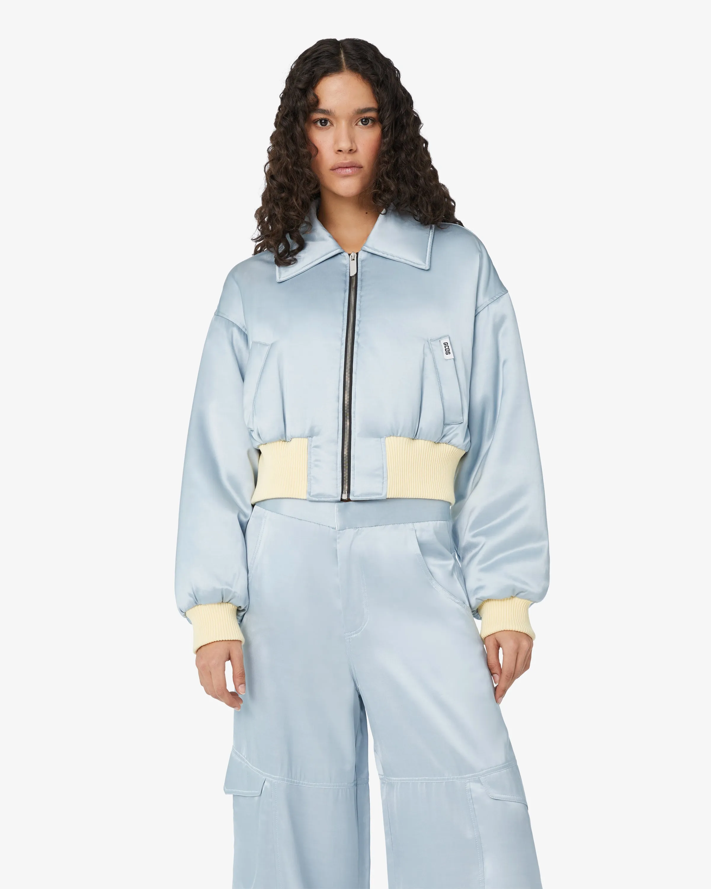 Cropped Satin Bomber