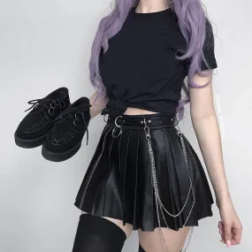 Dark Leather Pleated Skirt