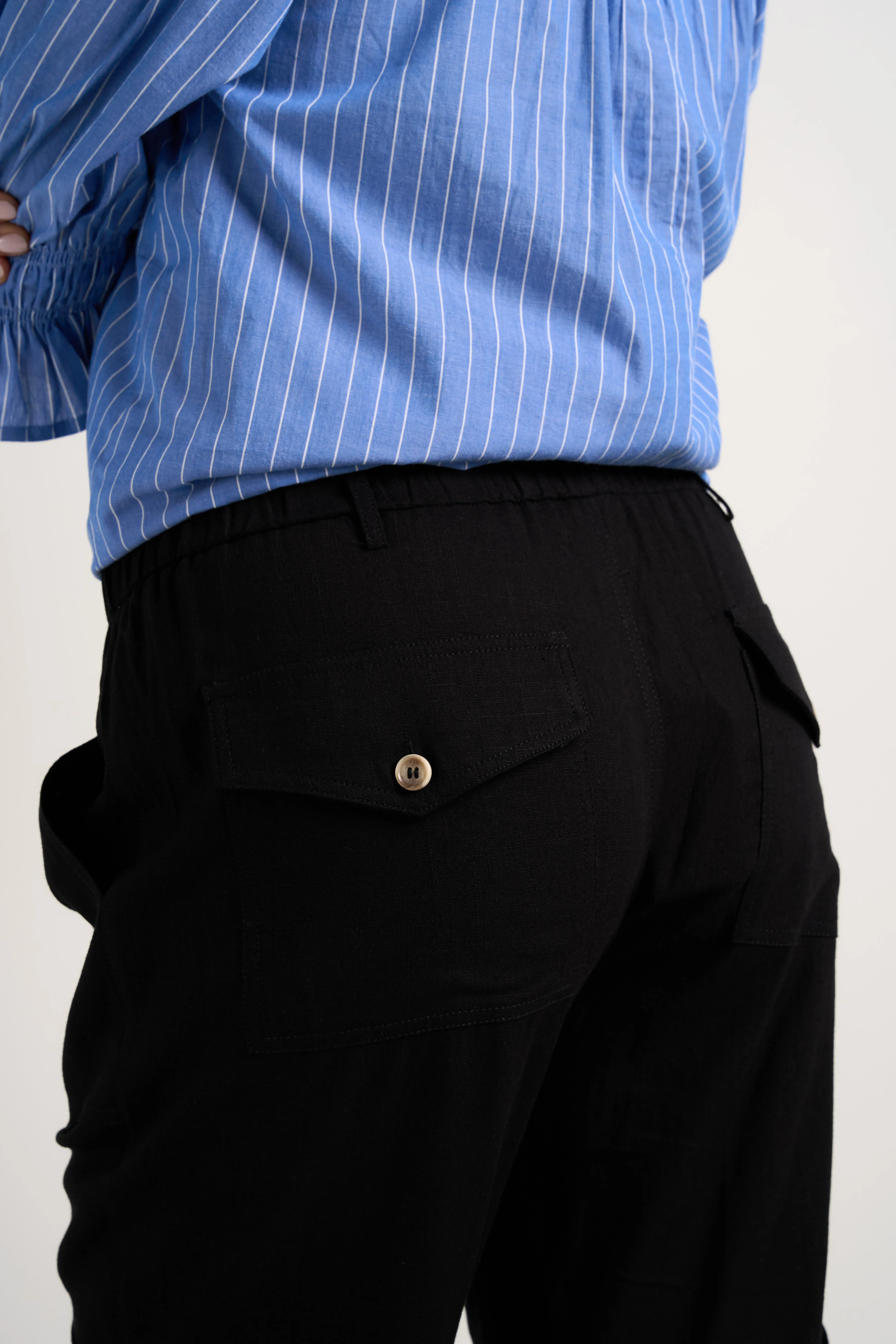 Debut Black Linen Viscose Jogger Style Pants