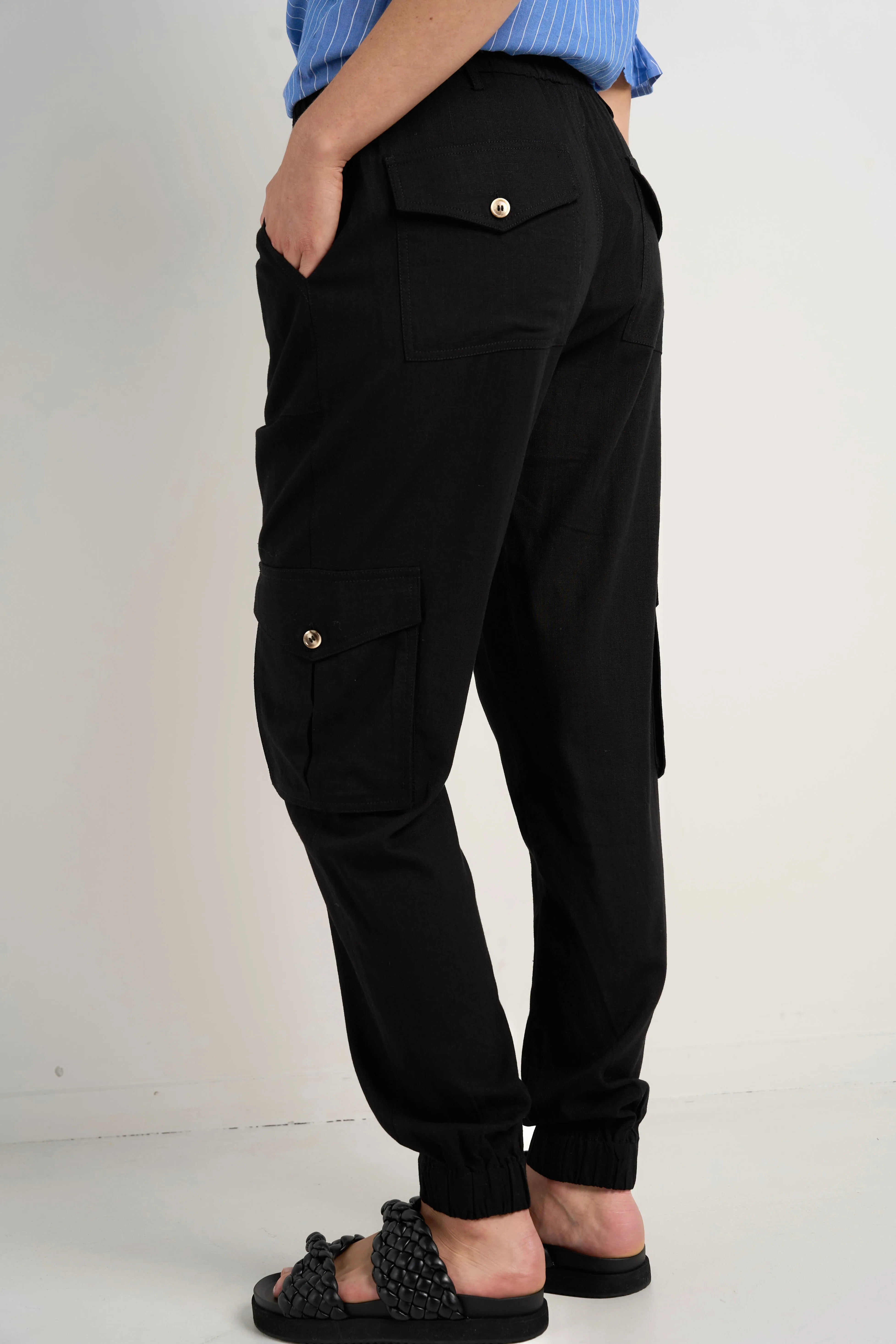 Debut Black Linen Viscose Jogger Style Pants