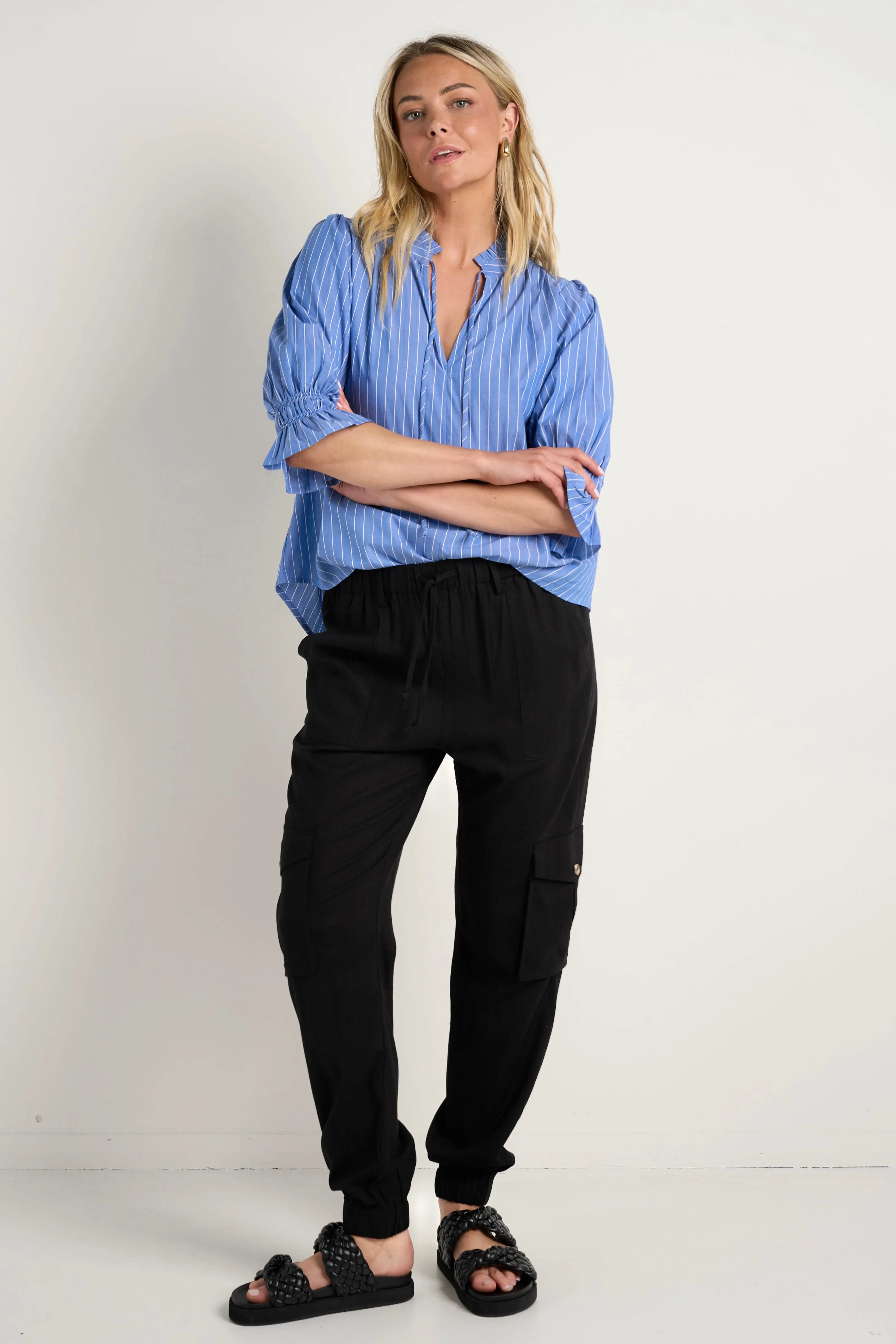 Debut Black Linen Viscose Jogger Style Pants