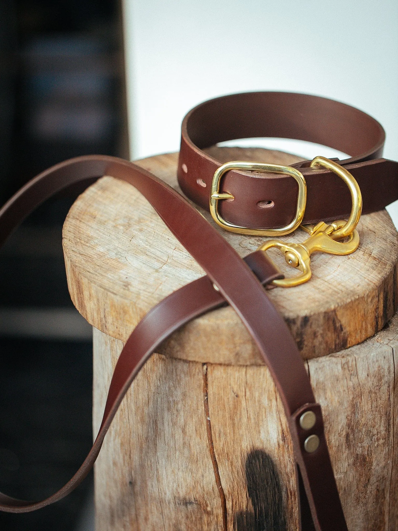 Dog Collar & Leash Set - 38mm Wide - Burgundy