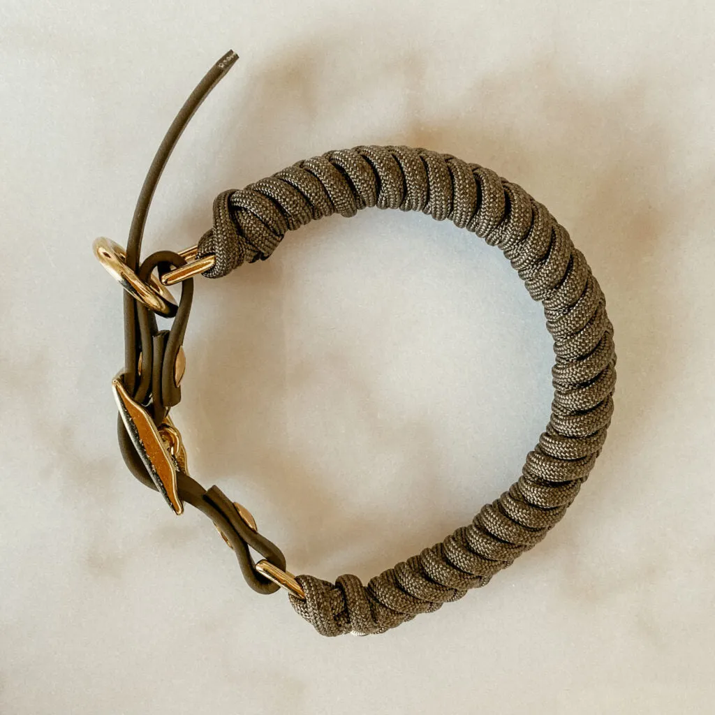 dog collar - golden olive - paracord