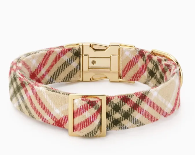 Egg Nog Plaid Flannel Dog Collar