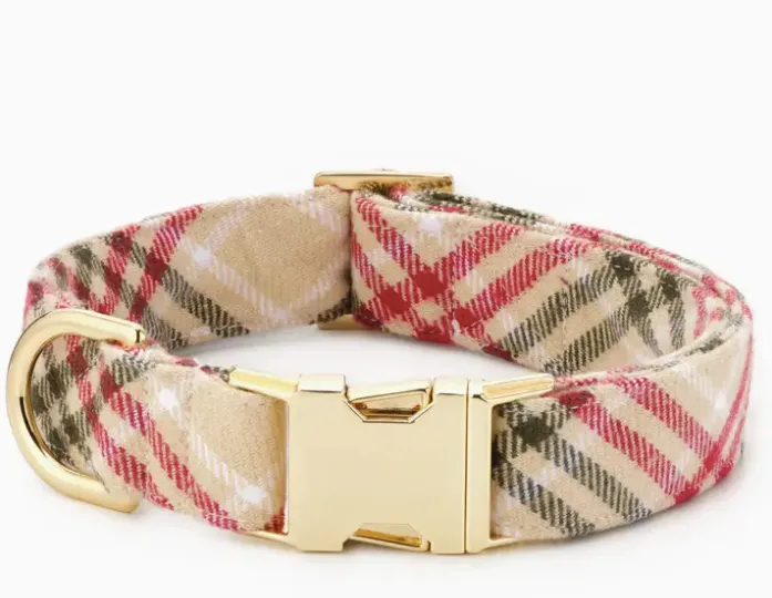 Egg Nog Plaid Flannel Dog Collar