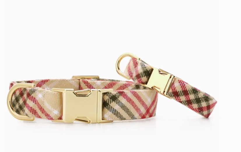 Egg Nog Plaid Flannel Dog Collar