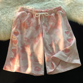 Europe Embroidery Dye Heart Shaped Summer Shorts Women Student Cargo Straight Loose Sporty Bermuda Shorts