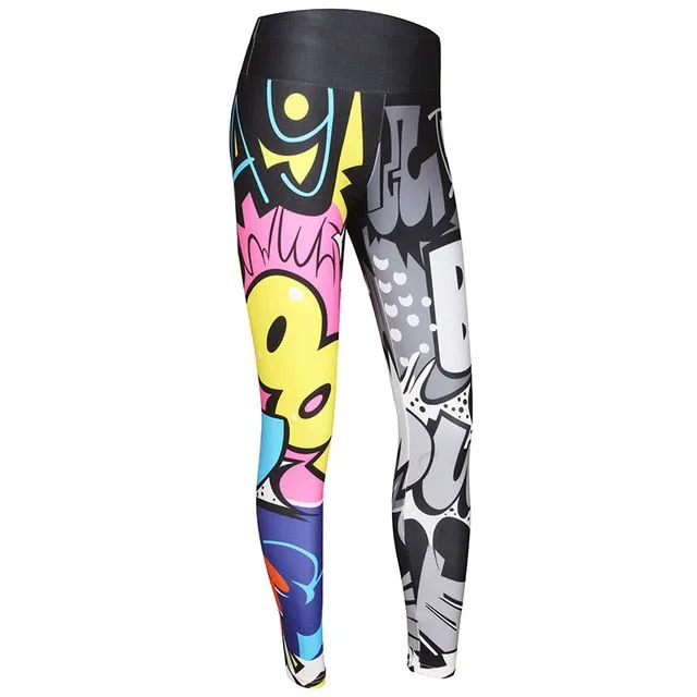 Fashionable Women's Digital Print High Waist Hip-up Leggings For Workout