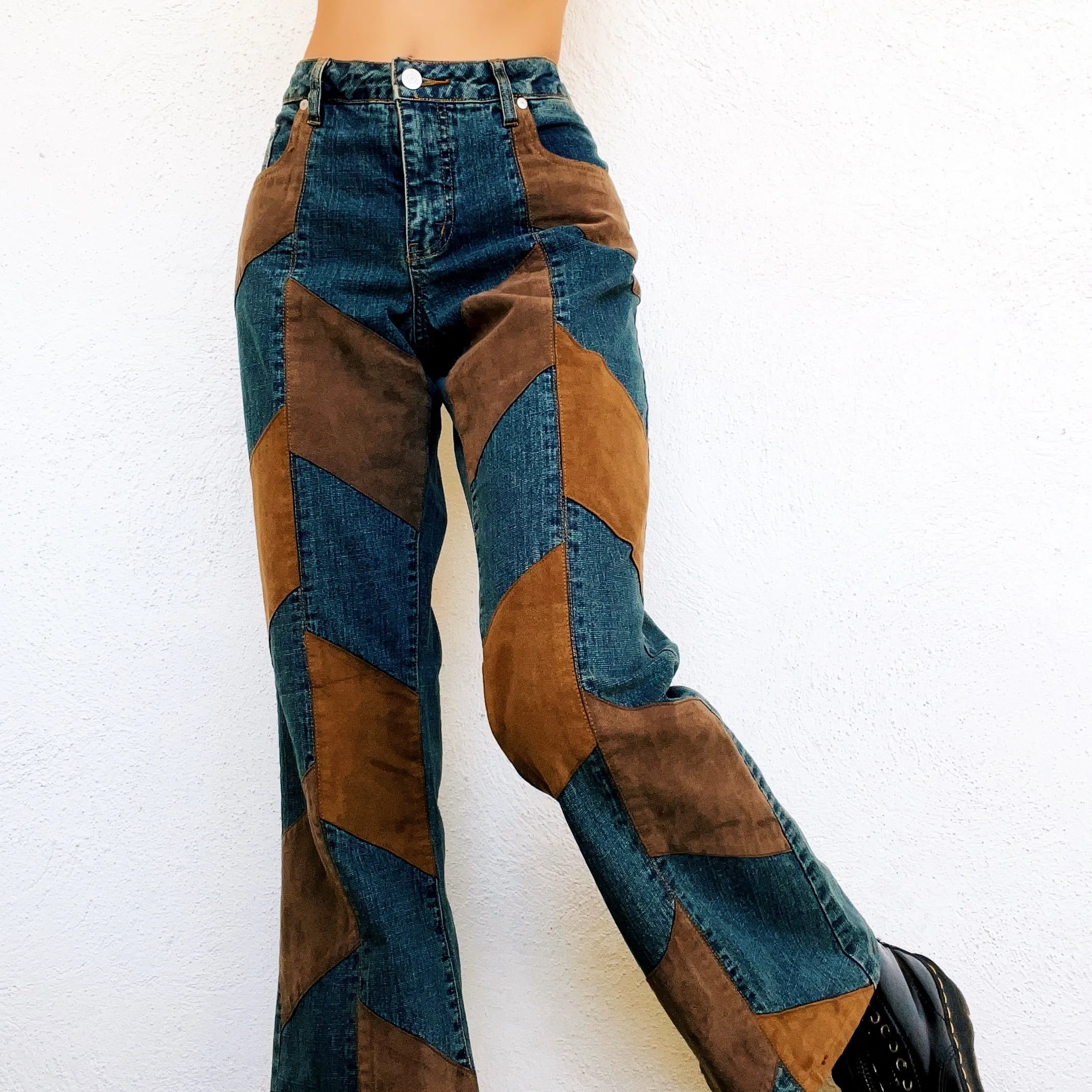 Faux Suede Patchwork Jeans