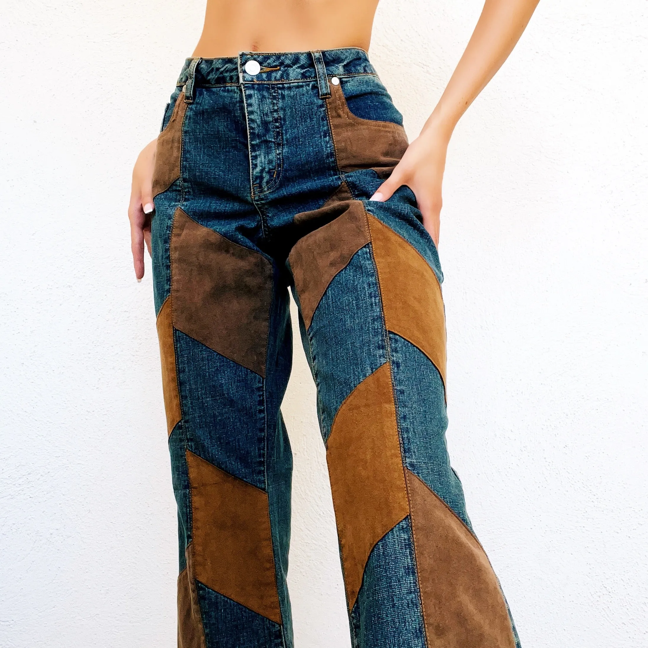 Faux Suede Patchwork Jeans