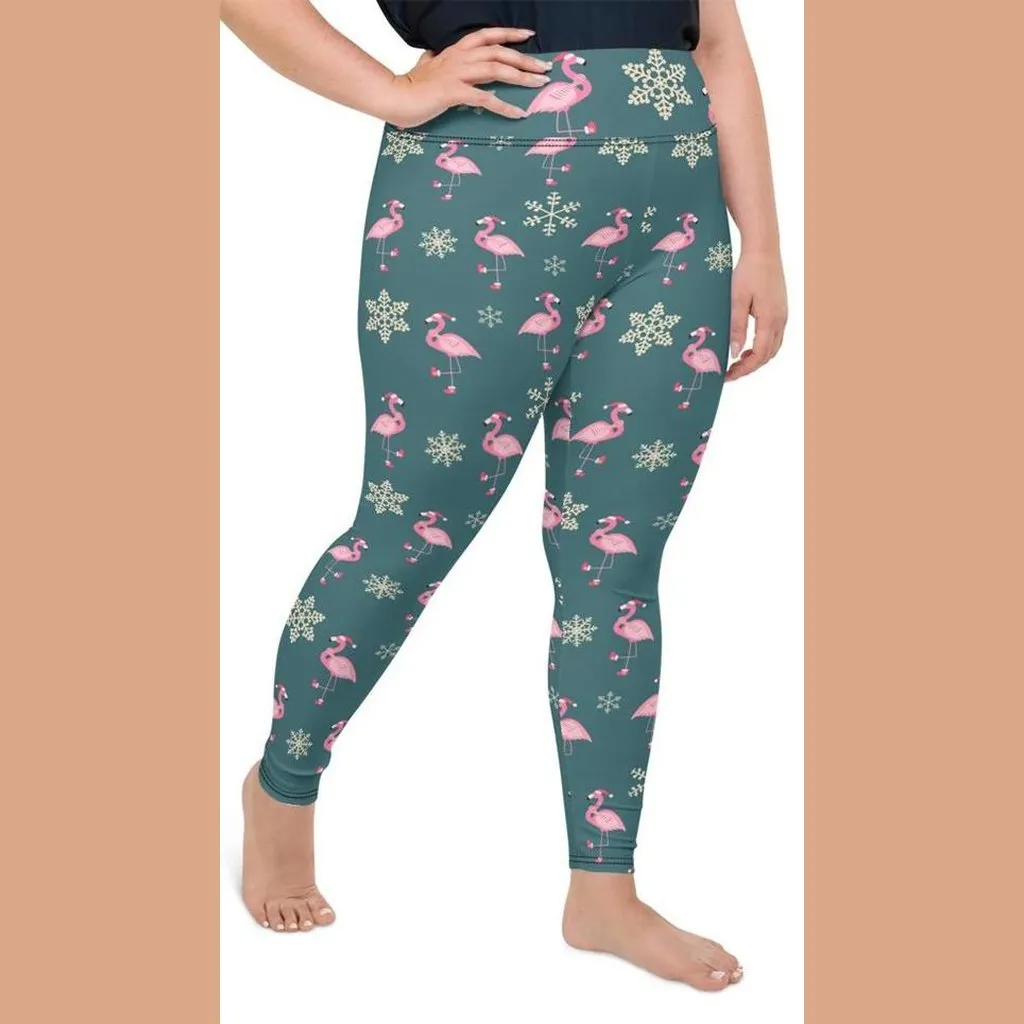 Festive Flamingos Plus Size Leggings