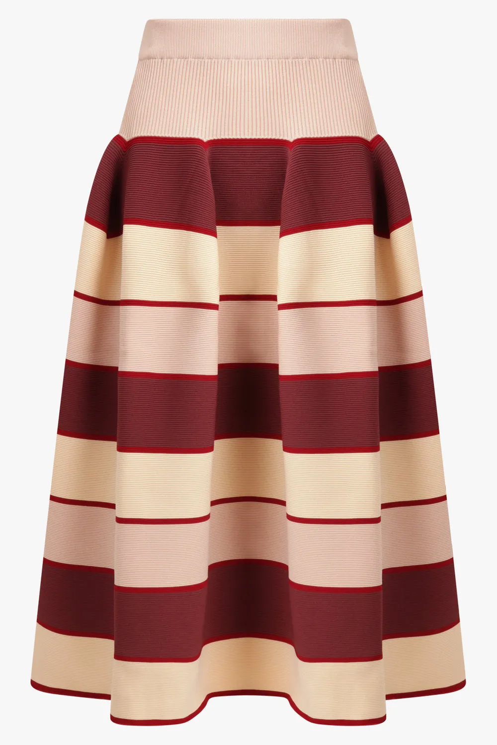 Flared Stripe Midi Skirt | Red/Beige/Pink