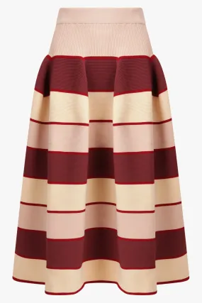 Flared Stripe Midi Skirt | Red/Beige/Pink