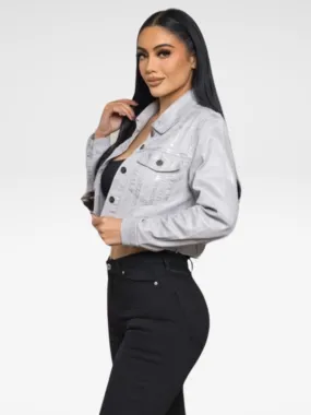 Foil Cropped Denim Jacket