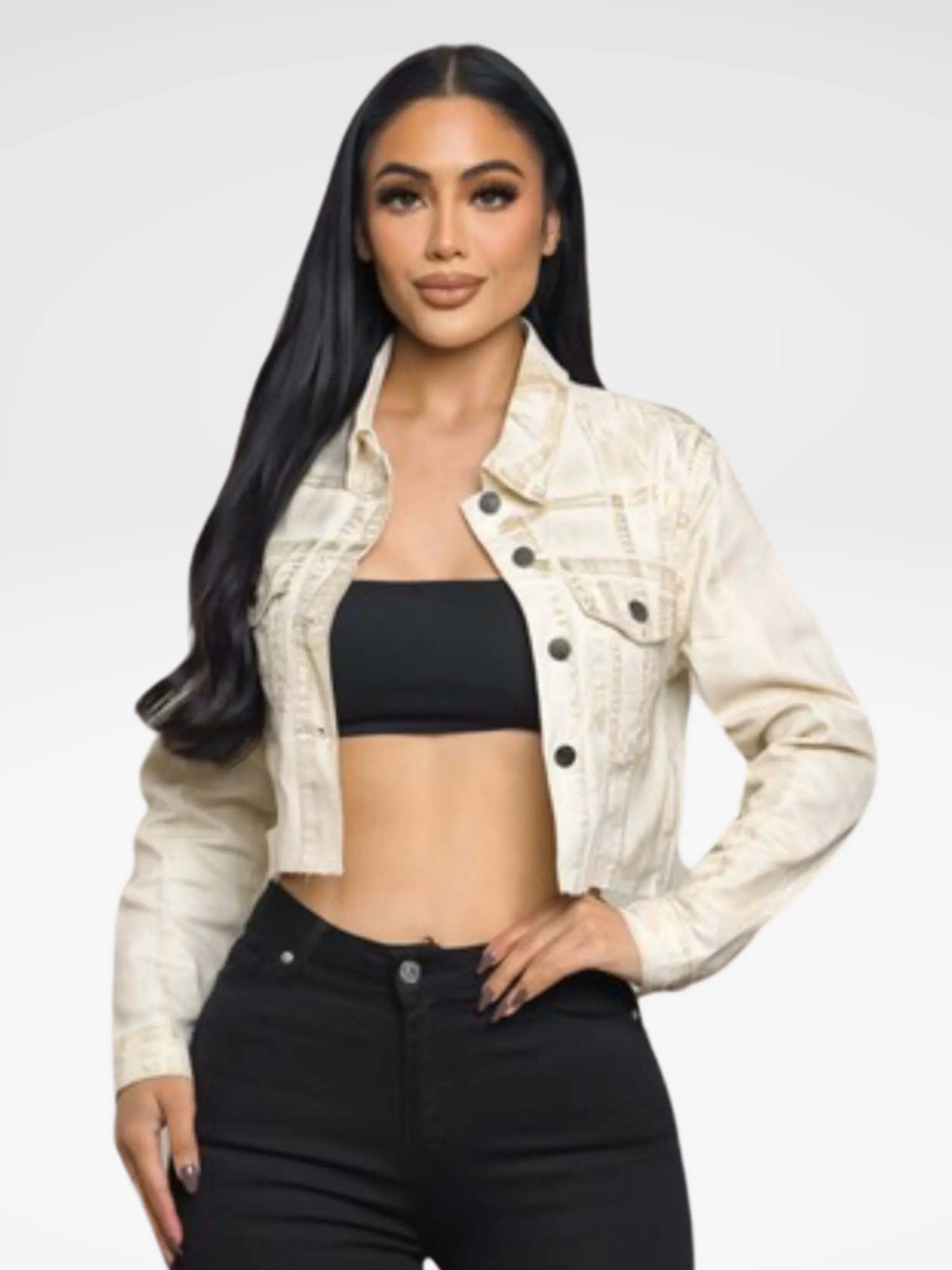 Foil Cropped Denim Jacket