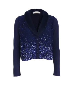 Fur Trim Sequin Cardigan
