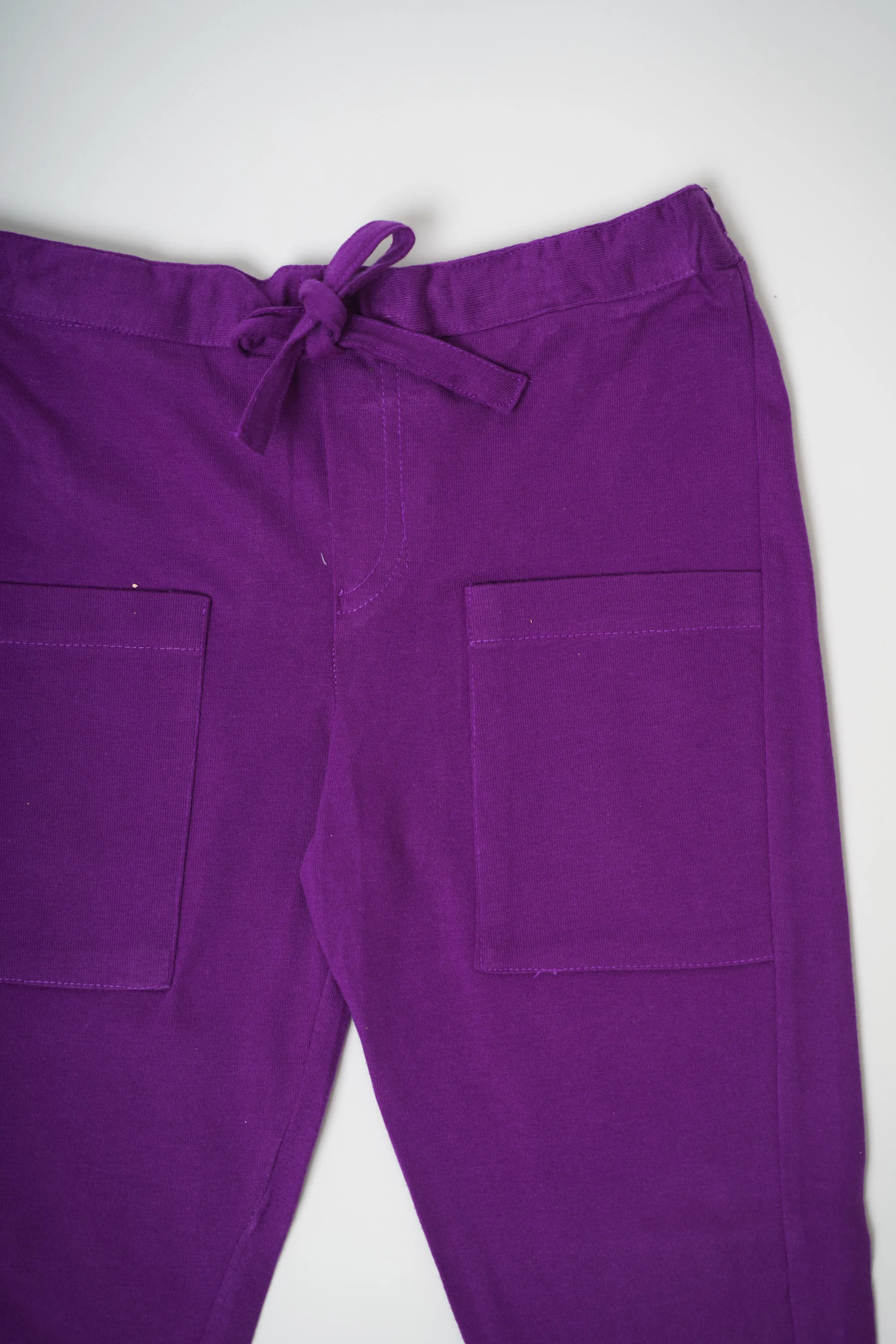 Girls 100% Cotton Knit Purple Loungewear with pockets