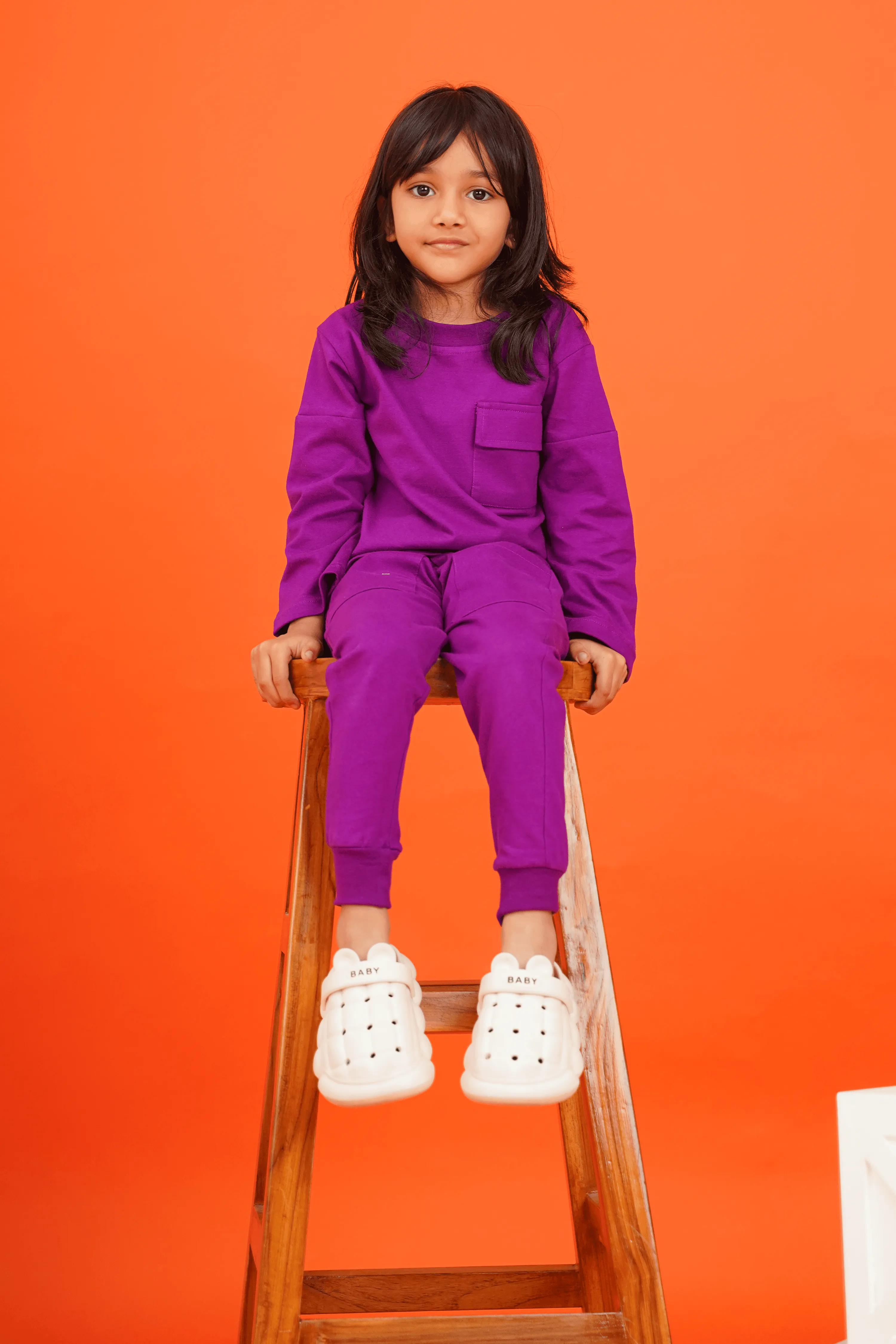 Girls 100% Cotton Knit Purple Loungewear with pockets