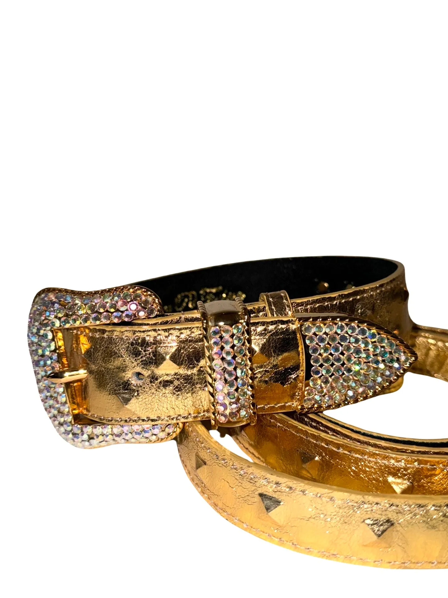 Glam Gold Embossed Studded Italian Leather Collar & Leash Set With Our Custom Swarovski Crystal Buckle