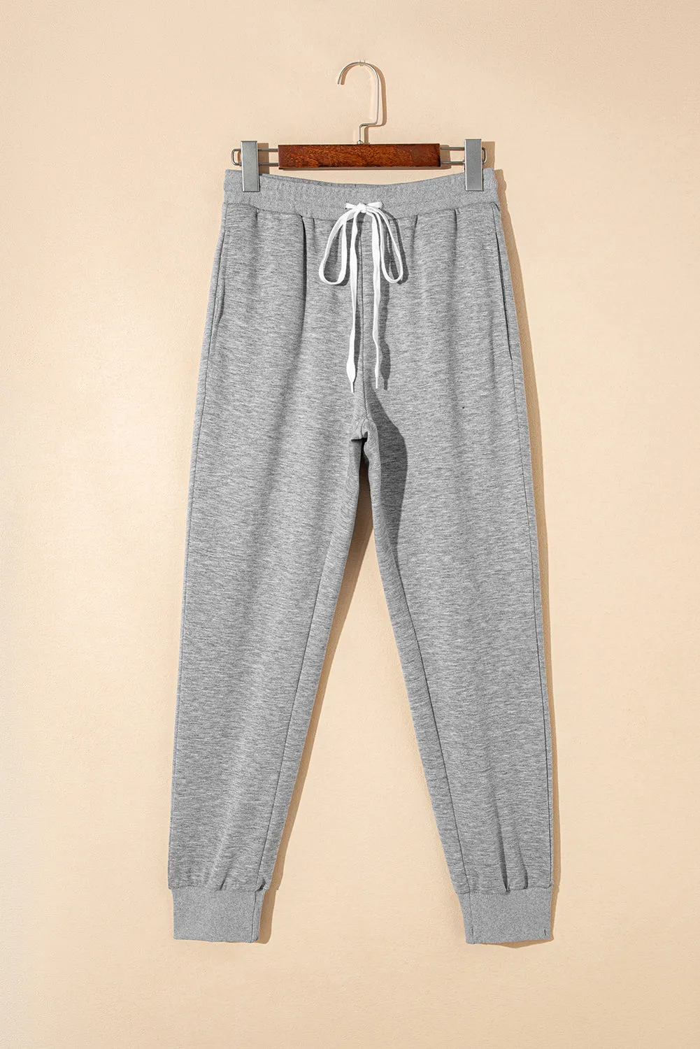 Gray Drawstring Hoodie and High Waist Pants Lounge Set