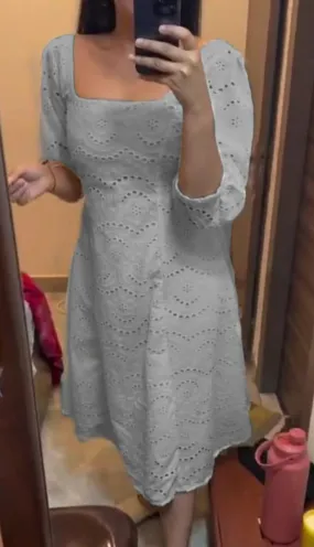 Grey Chikankari Pakistani Royal Hakuba Designer Ready to Wear One Piece Tunic Dress
