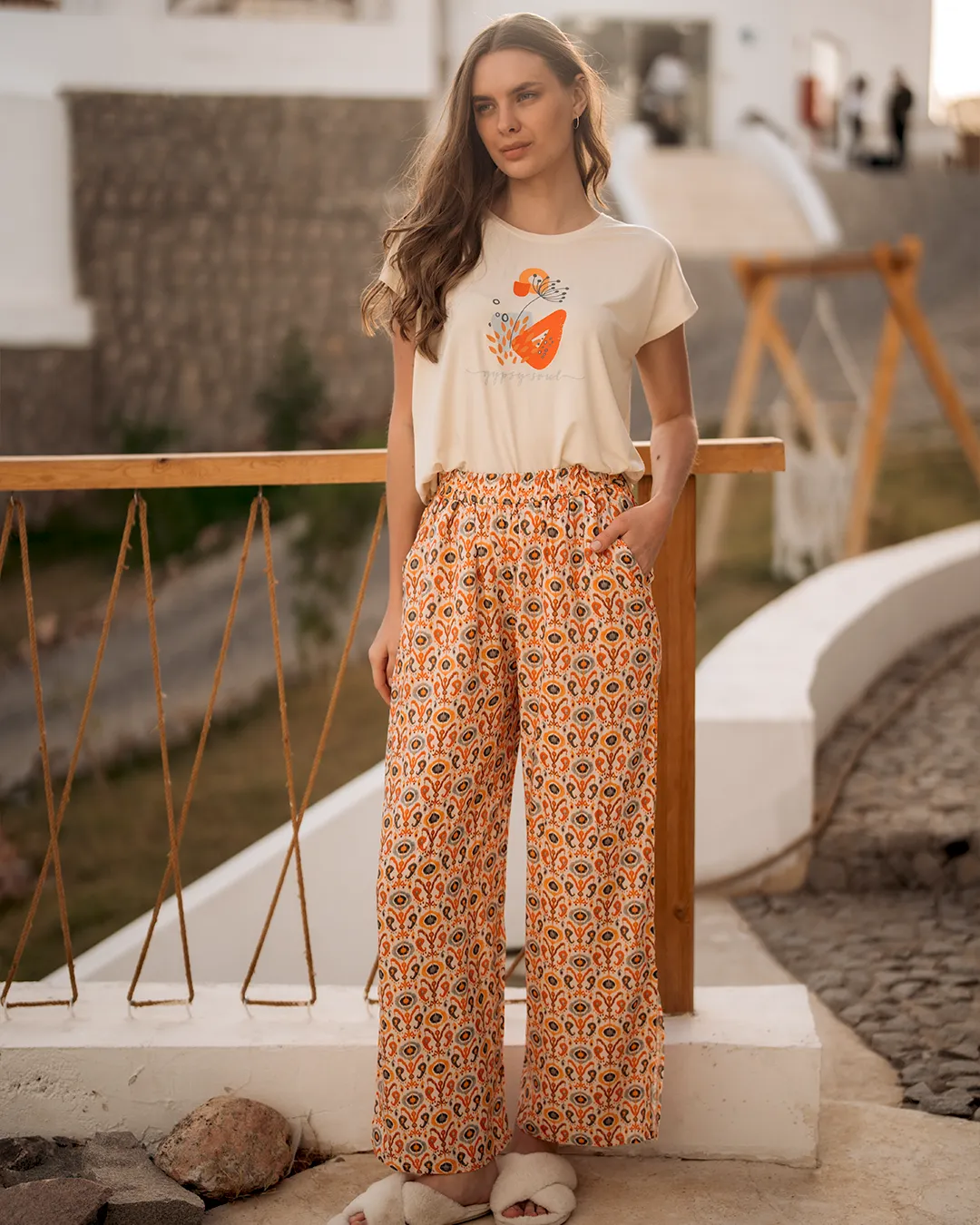 Gypsy Soul بيجاما حريمي بنطلون فسكوز مطبوع