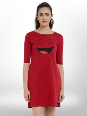 HAPPY SMILY PEINTED T-SHIRT THREE QUARTER SLEEVE SIDE POCKET For Women's