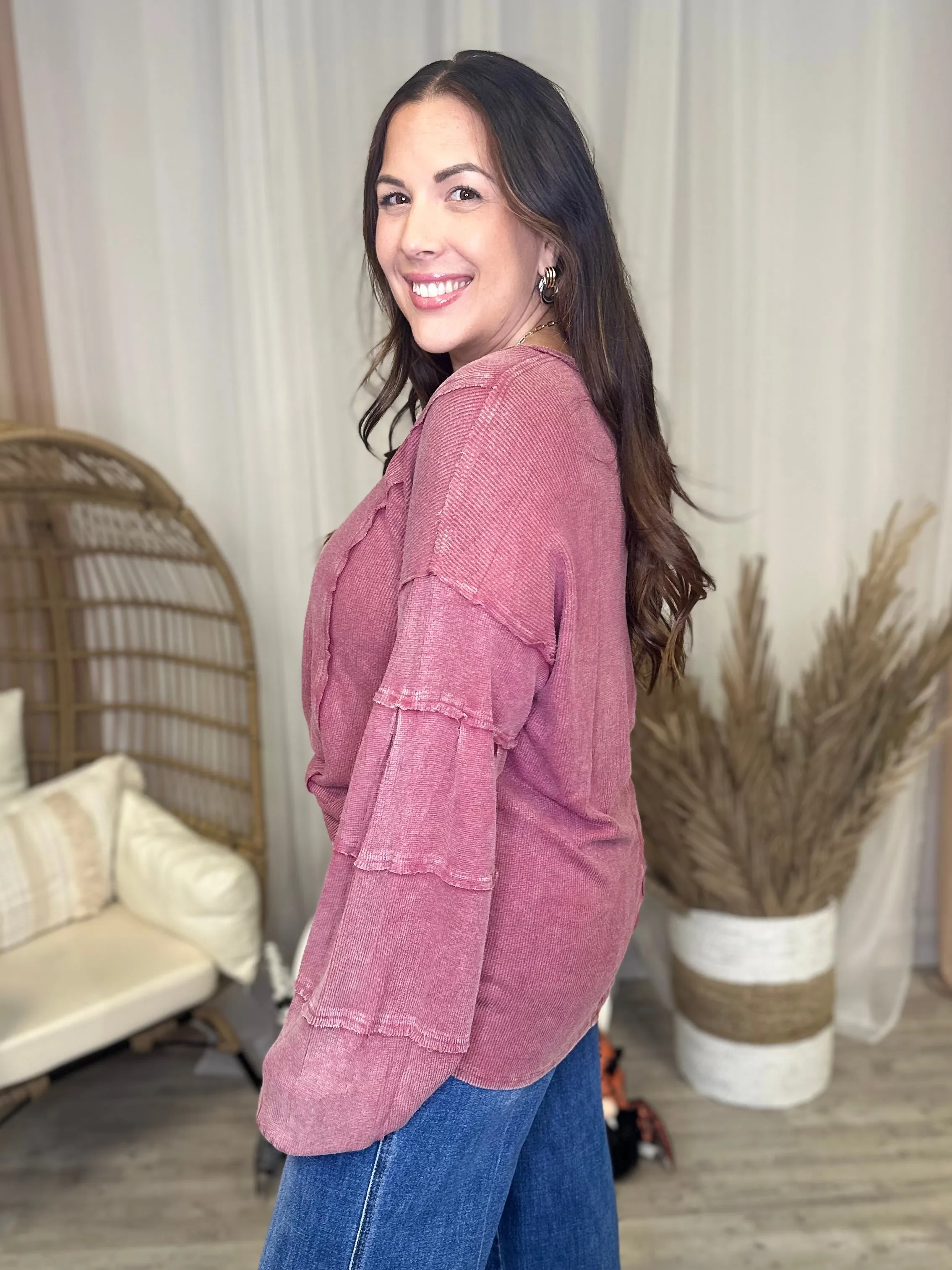 Heathered Boho by Easel Miles Away Tunic Top - Plum