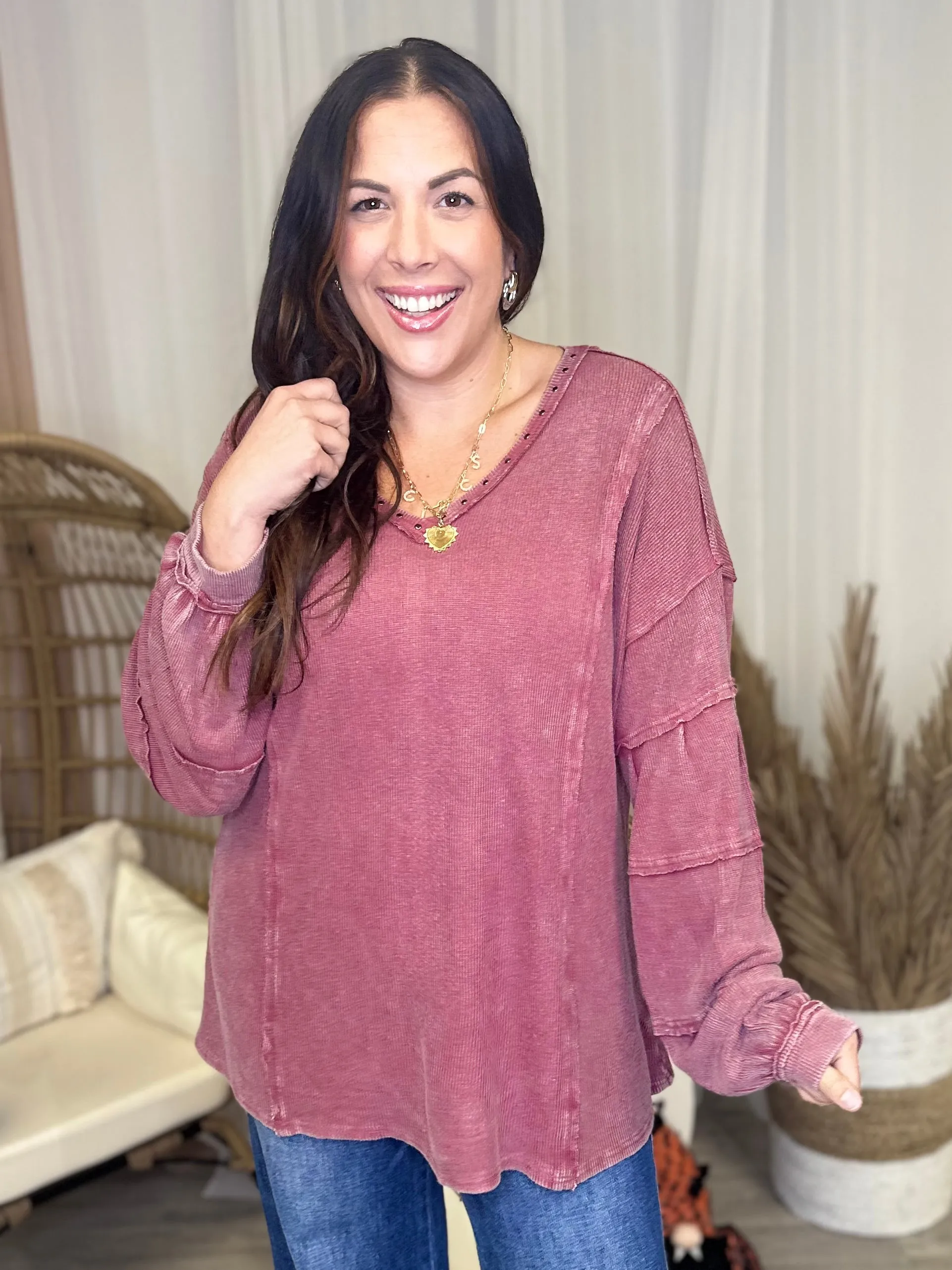 Heathered Boho by Easel Miles Away Tunic Top - Plum
