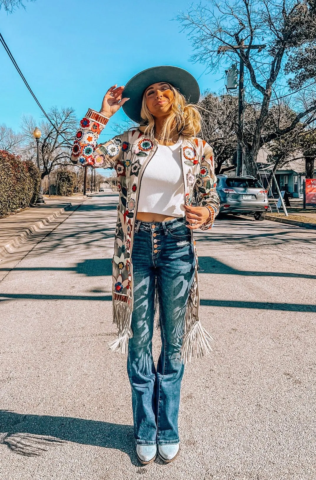 High Rise Button Fly Flare Jeans