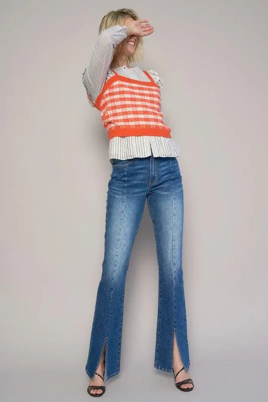 High Rise Front Slit Sliim Bootcut Jeans