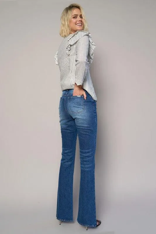 High Rise Front Slit Sliim Bootcut Jeans