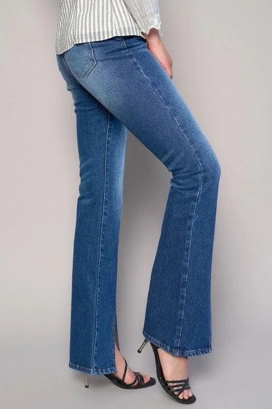 High Rise Front Slit Sliim Bootcut Jeans