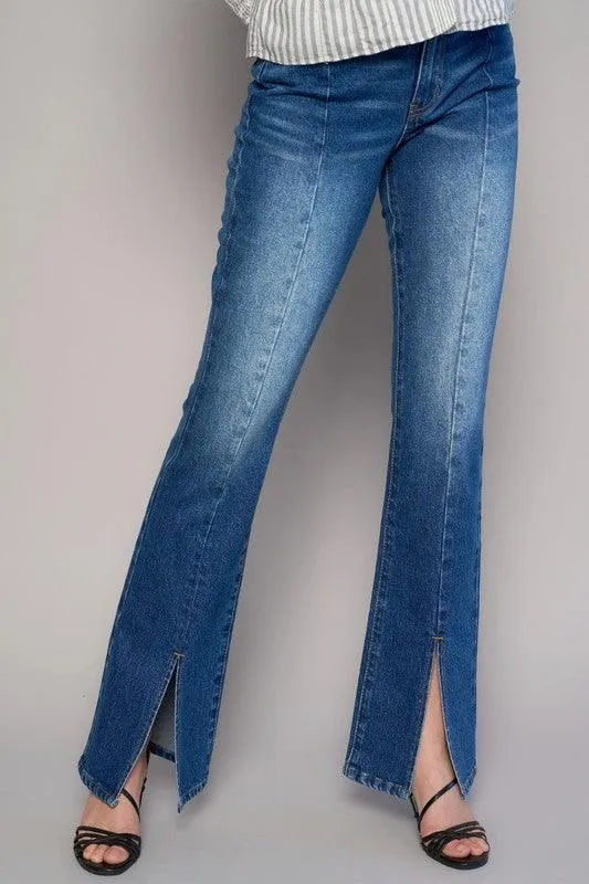 High Rise Front Slit Sliim Bootcut Jeans