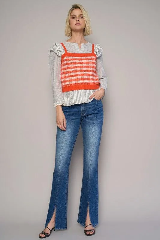 High Rise Front Slit Sliim Bootcut Jeans