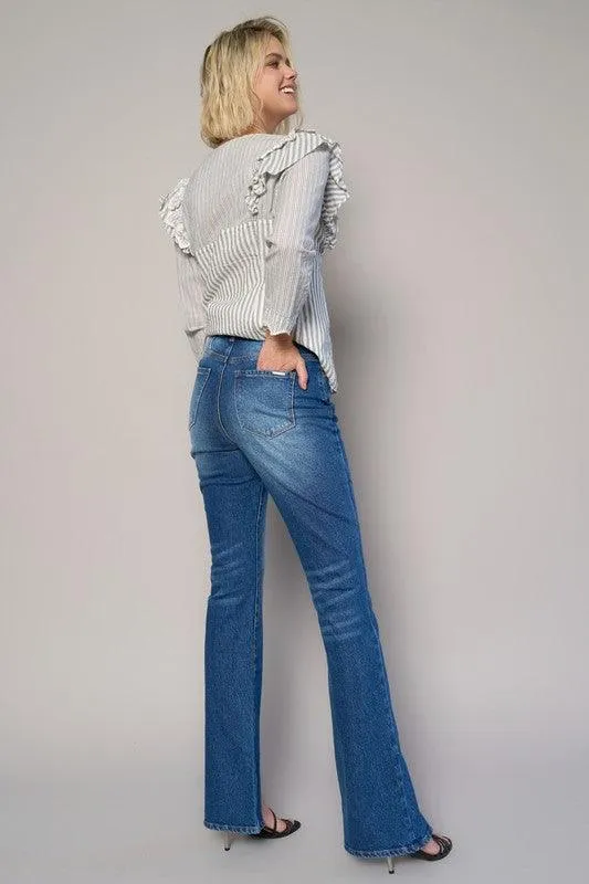 High Rise Front Slit Sliim Bootcut Jeans