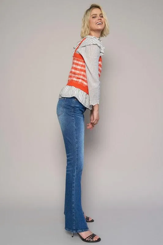 High Rise Front Slit Sliim Bootcut Jeans