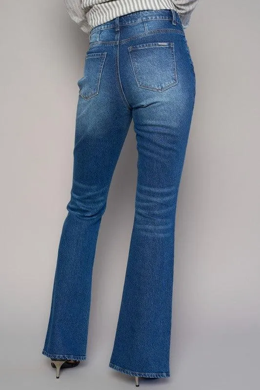 High Rise Front Slit Sliim Bootcut Jeans