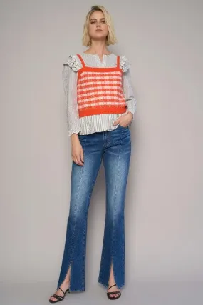 High Rise Front Slit Sliim Bootcut Jeans